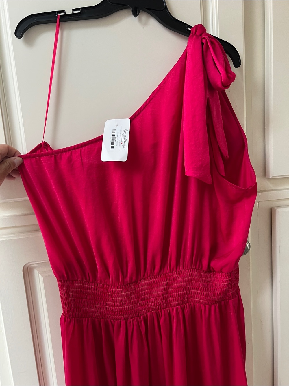 ODDY One-Shoulder Tie-Strap Dress in Hot Pink